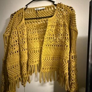 Zara Mustard Yellow Crochet Jacket